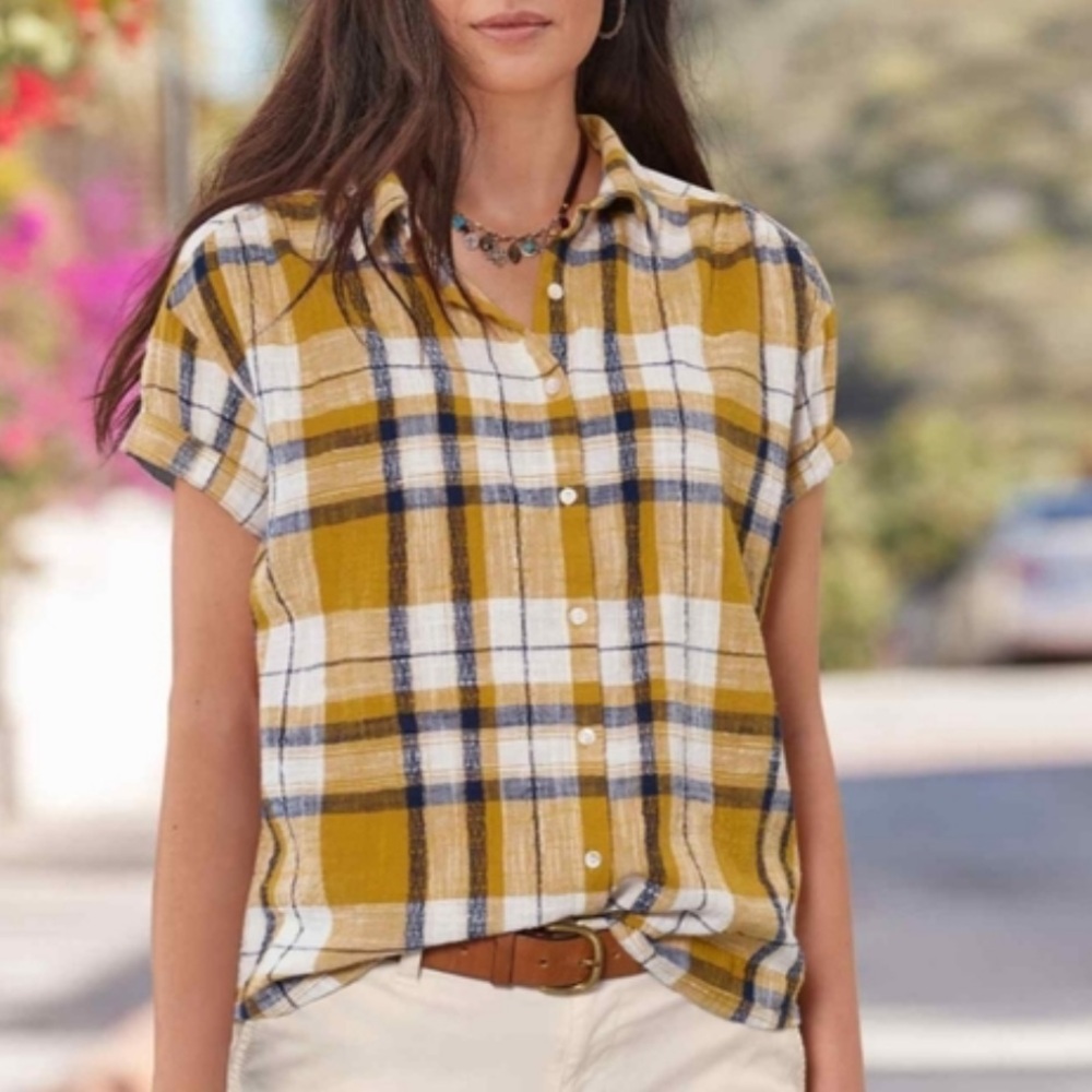 Sundance women's M stripes button down cotton shirt top boho costal western